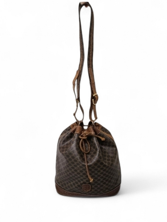 Celine Handbags - Celine Vintage Macadam Sac Seau Drawstring Bucket Bag in Canvas and Leather